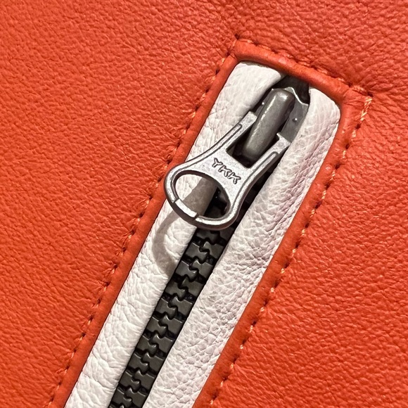 Vintage Y2K Biker Racer Jacket โ Genuine Pig Nappa Leather - orange navy Large - Picture 7 of 16